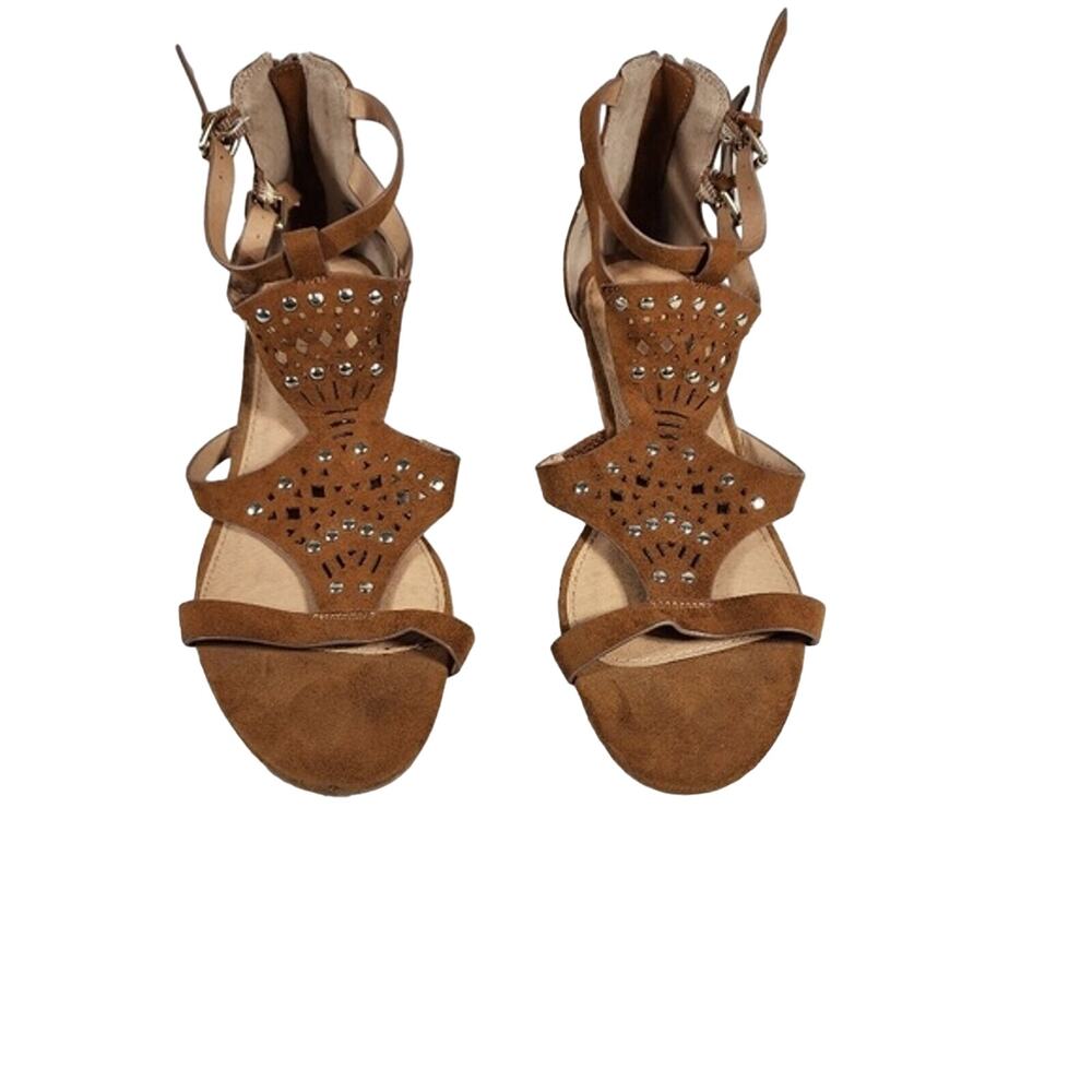 Women's Brown Leather Strappy Report Wedge Sandals Size 8